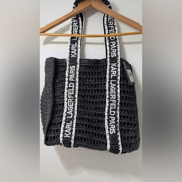 NWT KARL LAGERFELD PARIS Antibes Woven Straw Large Tote - Picture 2 of 3